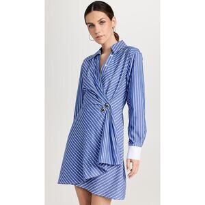 Tanya Taylor Winnie Pinstriped Long Sleeve Shirt Dress Deep Marina Women's 8 NWT